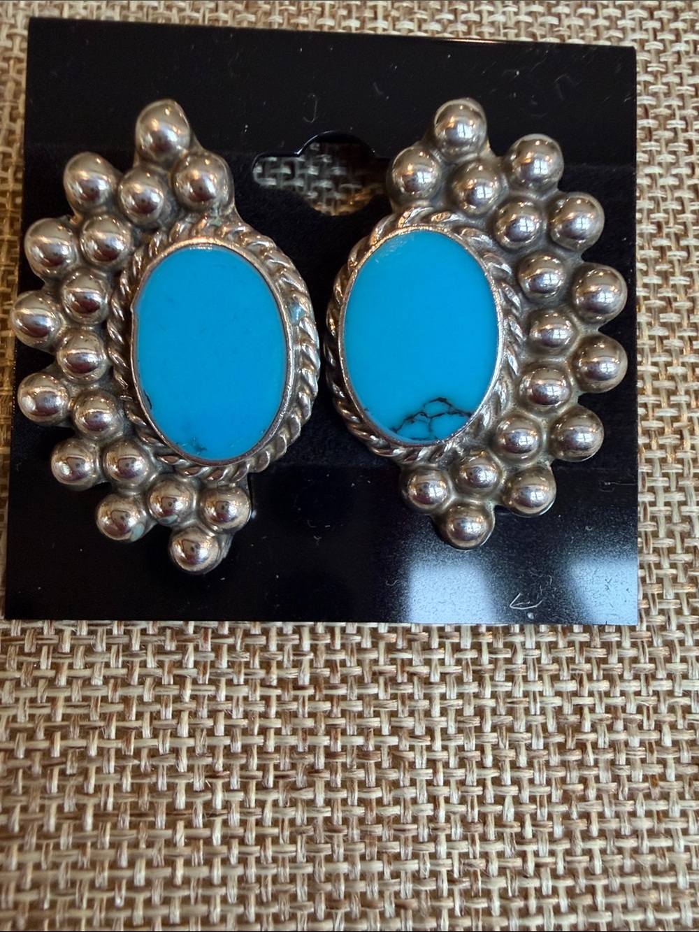 Turquoise Oval Bead Cluster Stud Earrings - Blue